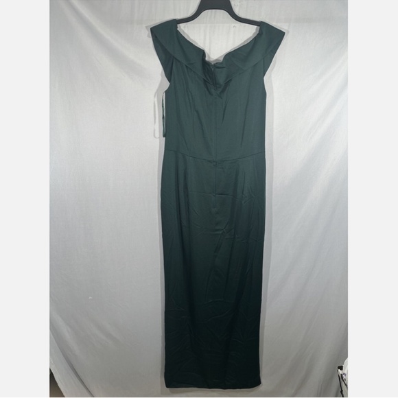 NWT‎ $365 La Femme [SZ 14 ] Surplice Off the Shoulder Column Gown Emerald green - Picture 7 of 14